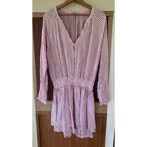 RAILS Jasmine Mini Dress Red White Rhone Stripe V Neck Linen Blend XL
